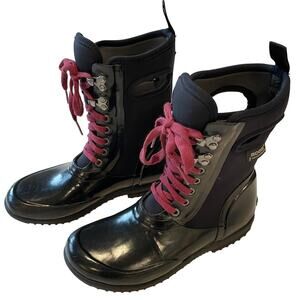 Bogs Boots Sidney Solid Black Waterproof Rain Snow Lace Up Size 6